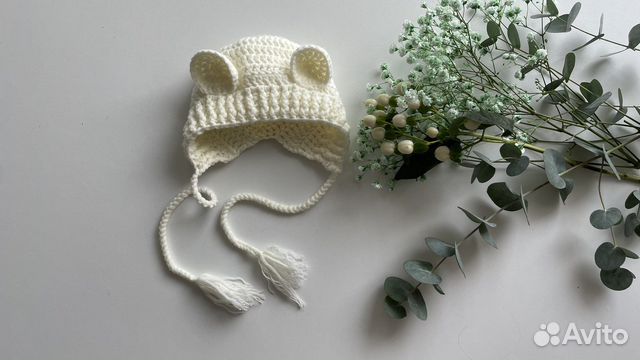 Шапочка с ушками ньюборн для новорожденного