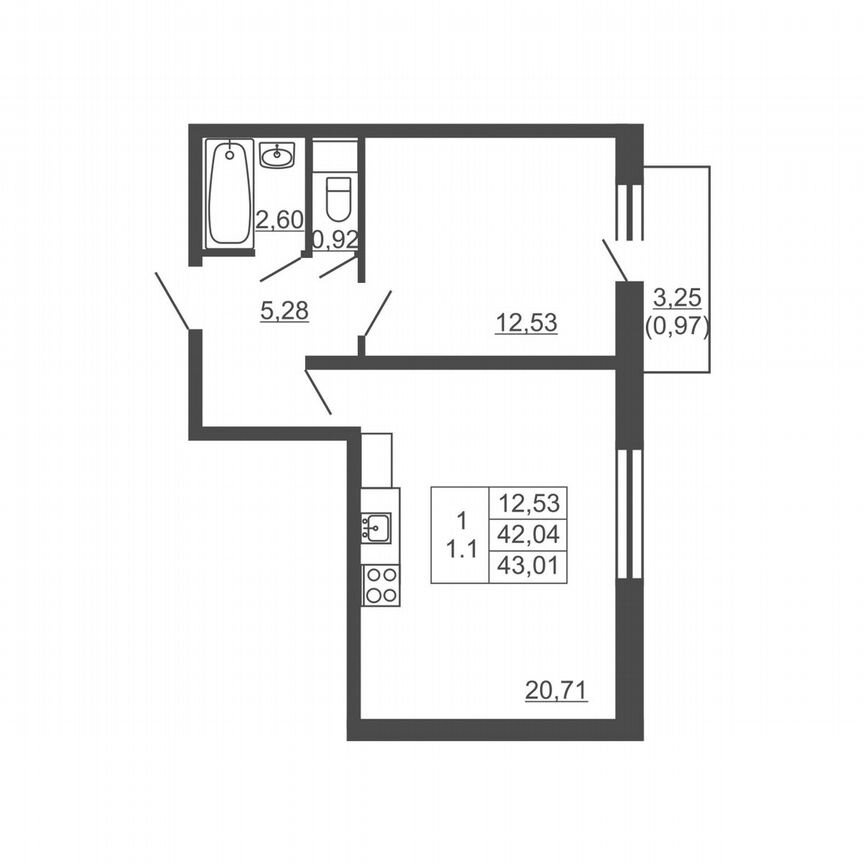 1-к. квартира, 43 м², 11/16 эт.