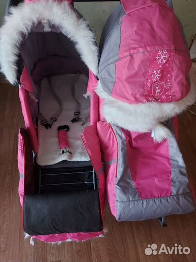 Санки коляска для двойни с колесами