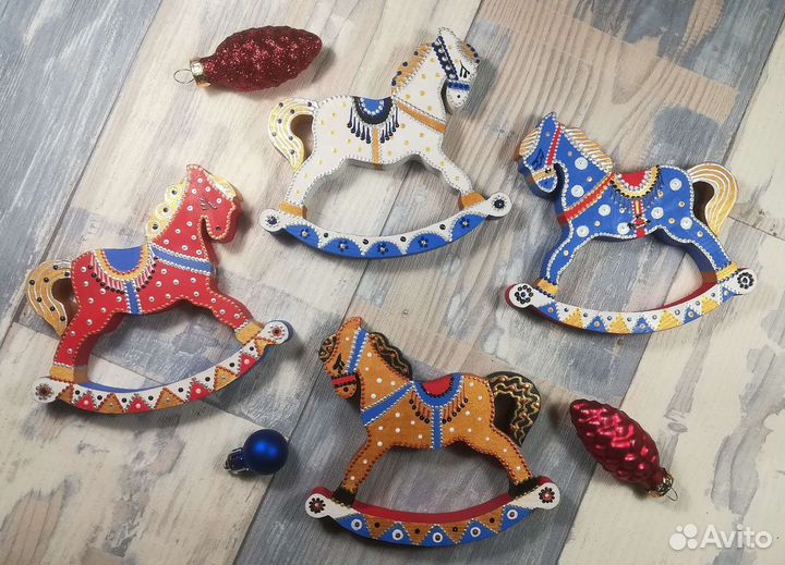 Ёлочные игрушки из дерева с росписью ручной работы