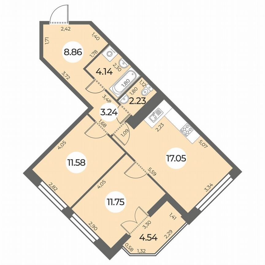 2-к. квартира, 61 м², 17/24 эт.