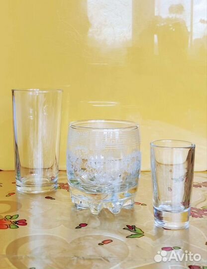 Стаканы для сока, стакан для виски, рюмка всё 200