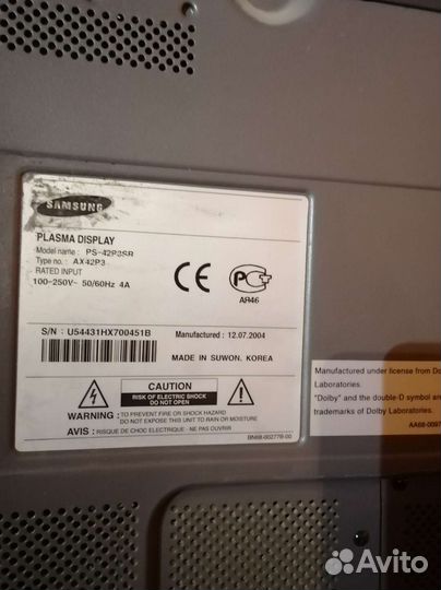Samsung plasma ps 42P3SR ремонт или на запчасти