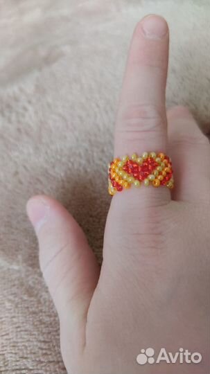 Кольцо из бисера с сердцем