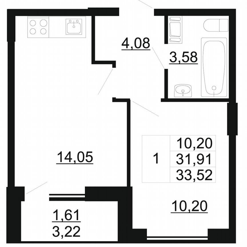 1-к. квартира, 33,5 м², 3/11 эт.