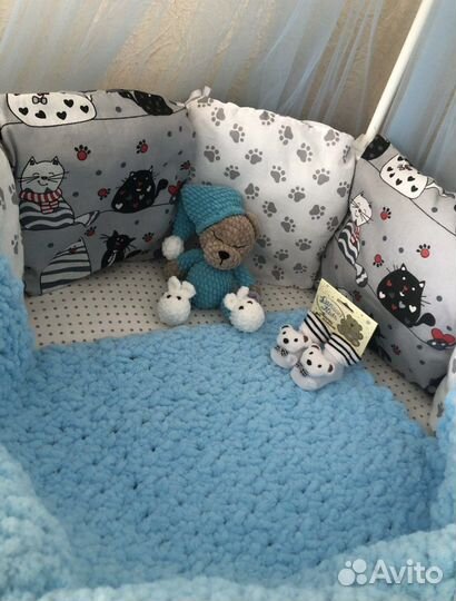 Плед детский вязаный плюшевый ручная работа