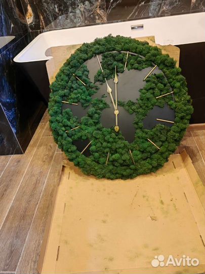 Стабилизированный мох ягель, часы из мха, декор от