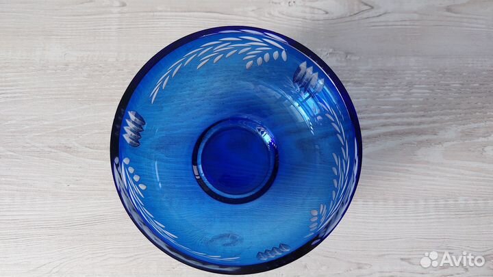 Ваза конфетница синий хрусталь СССР