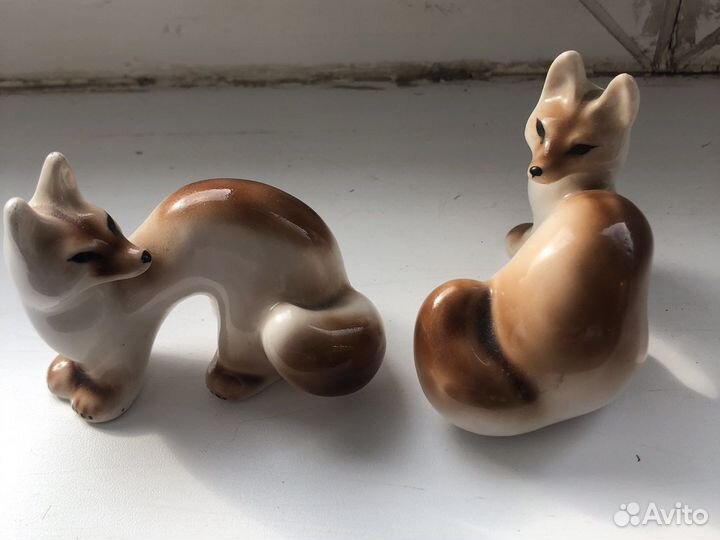 Фарфоровые статуэтки лфз животные куницы 2шт