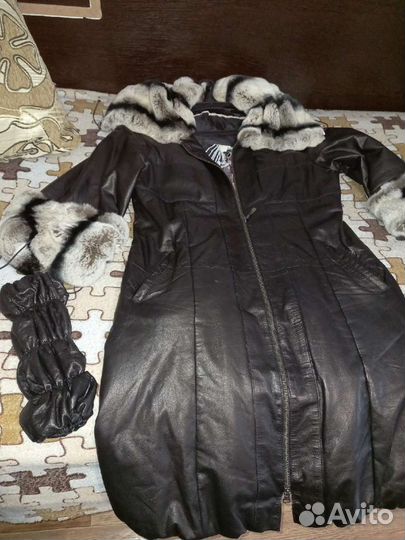 Пальто кожа+шиншилла 48-50