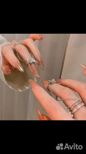 Кольцо с бабочкой двойное с цепочкой