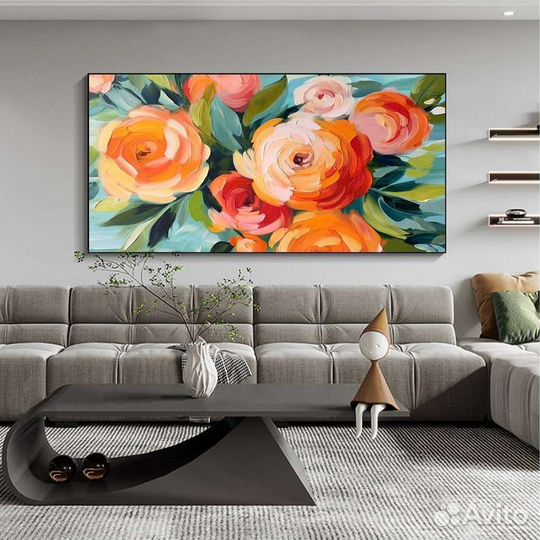 Картина маслом для гостиной Оранжевые цветы