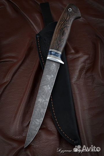 Нож филейный Касатка дамаск венге акрил синий