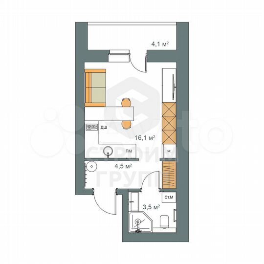 Квартира-студия, 26,2 м², 1/9 эт.