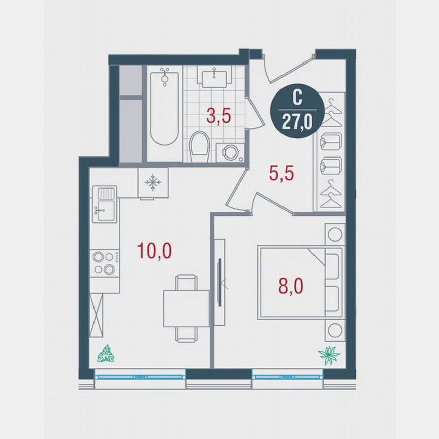 1-к. квартира, 27 м², 16/26 эт.