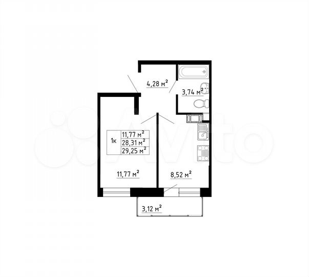 1-к. квартира, 28,7 м², 6/8 эт.