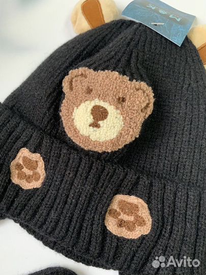 Детская шапка с мишкой и ушками