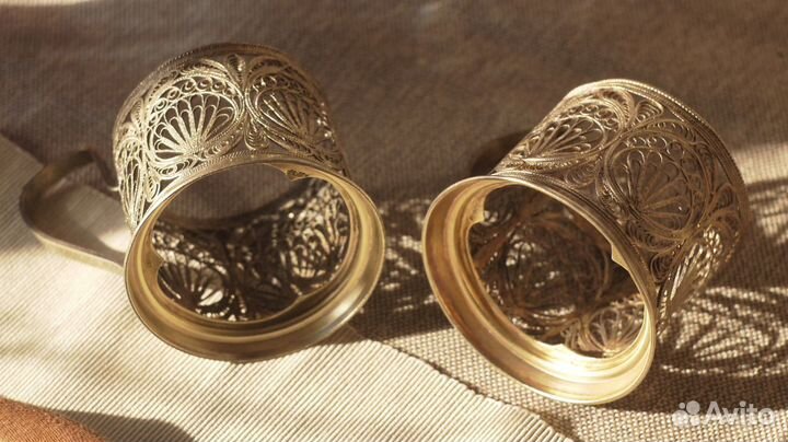 Подстаканники Скань Мельхиор Позолота СССР 1952 г