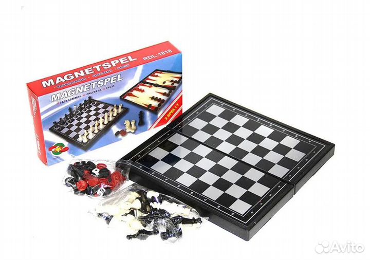 Игра 3в1 Магнитные нарды, шашки, шахматы 20х20 см