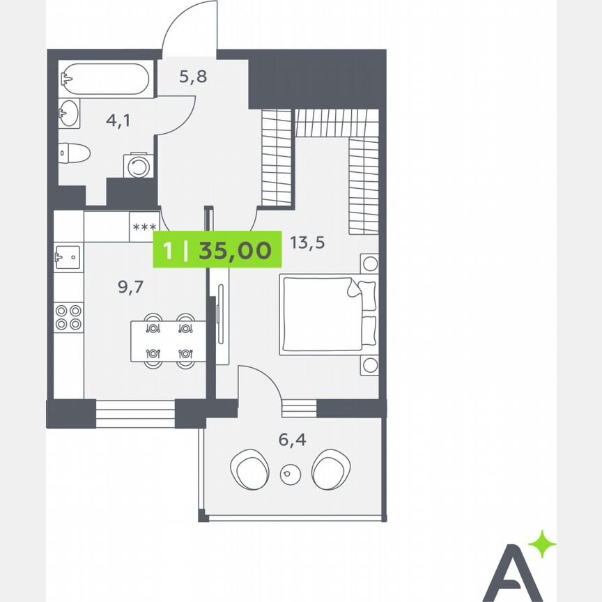 1-к. квартира, 35 м², 10/12 эт.