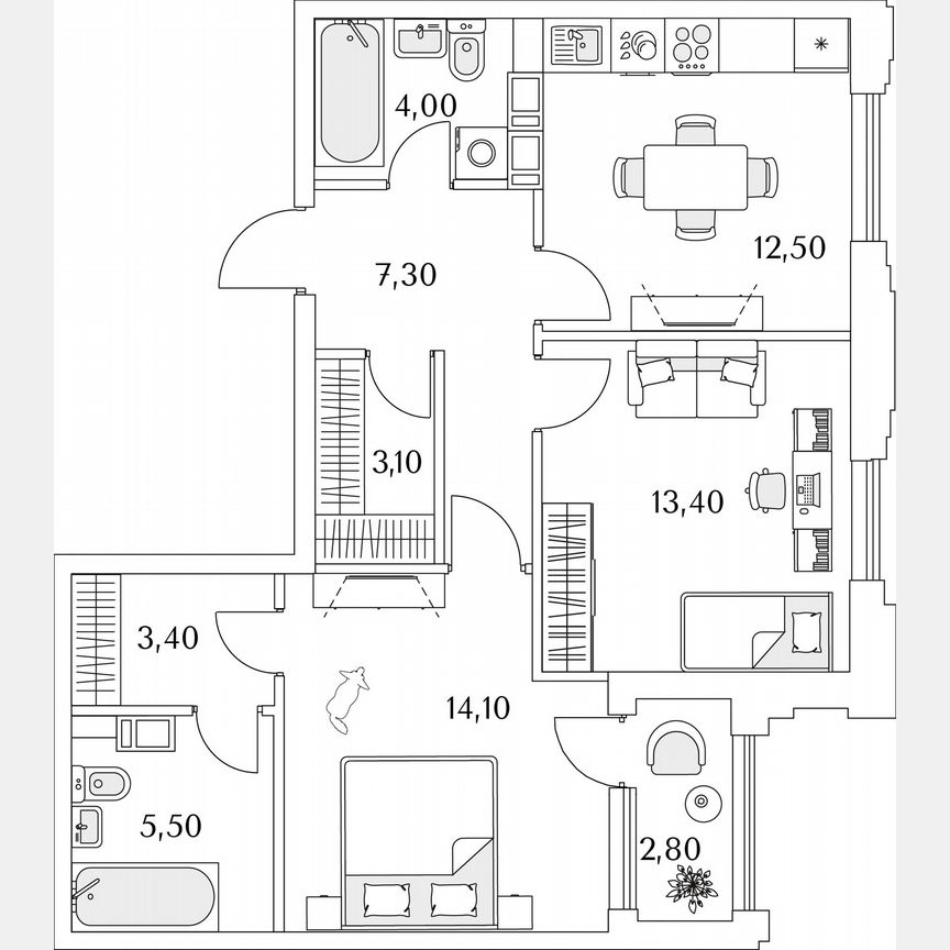 2-к. квартира, 64,7 м², 8/13 эт.