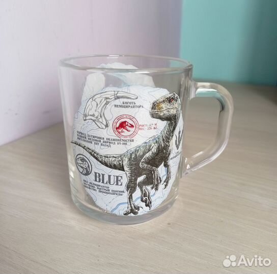 Кружка стеклянная с динозаврами