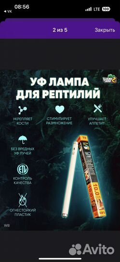 Уф лампа для рептилий, 8т, 38 см, 10.0 пустыня