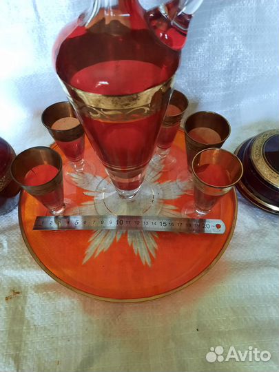 Набор для ликёра, рубиновое стекло Чехия