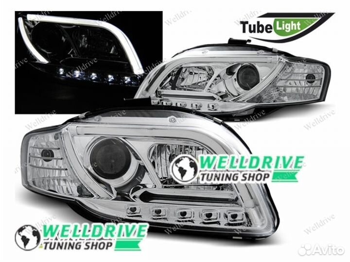 Фары Audi A4 B7 2004-2008 Tube галоген хром