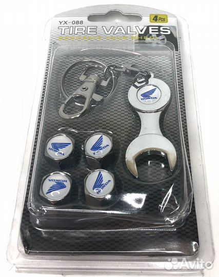 Колпачки на ниппеля - Honda #2 (с ключом/серый/чер