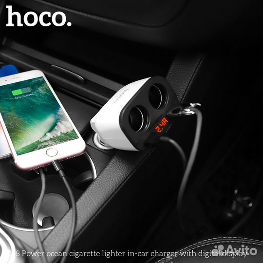 Разветвитель hoco Z28 2 прикуривателя + 2USB 3,1A