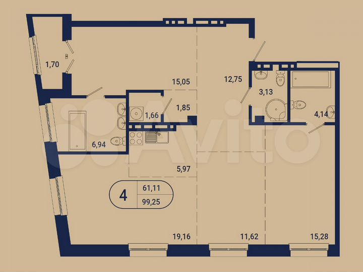 4-к. квартира, 99,3 м², 6/9 эт.