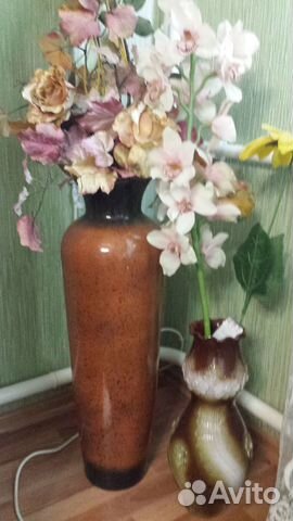 Вазы 2 шт. высокие напольные с цветами