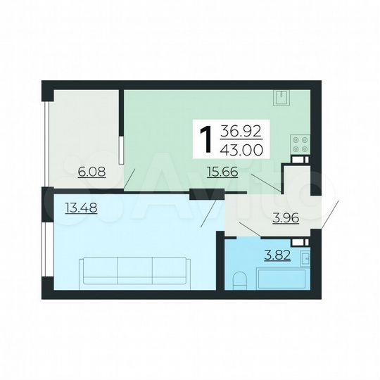 1-к. квартира, 43 м², 3/24 эт.