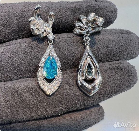 Серьги серебро 925 пробы с турмалин Параиба