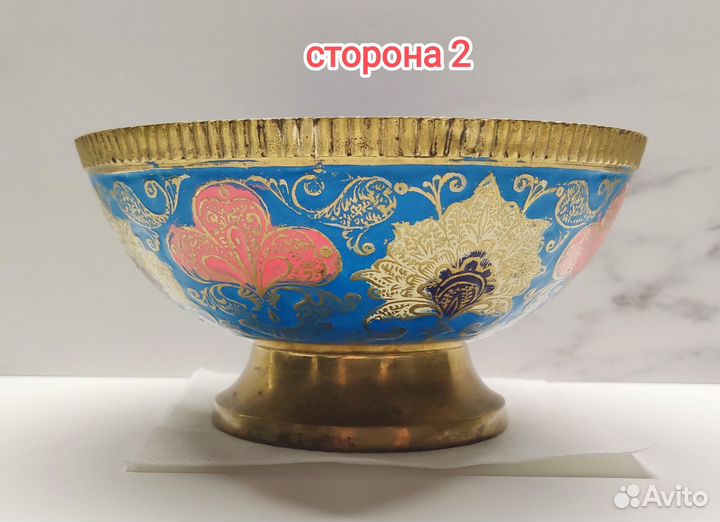 Ваза для конфет латунь, эмаль 70-е г Индия