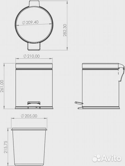 Мусорное ведро Berges Wasserhaus 123001 5 л, черн