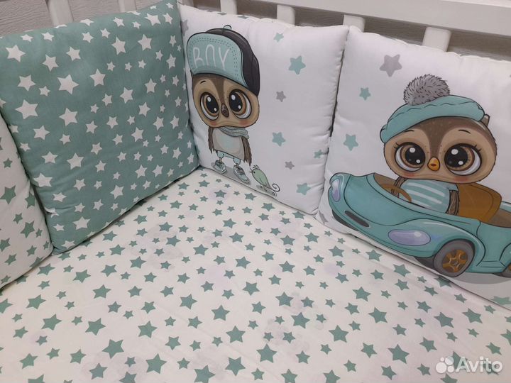 Бортики в детскую кроватку с панельками и пледиком