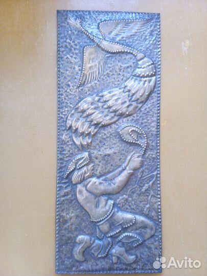 Панно чеканка мрамор папирус зеленая тара