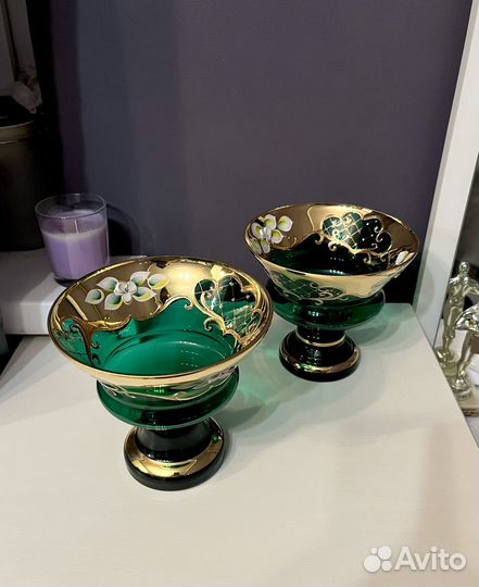 Богемия ваза конфетница изумруд смальта лепка
