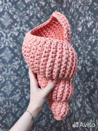 Интерьерная корзина ракушка розовая ручная работа