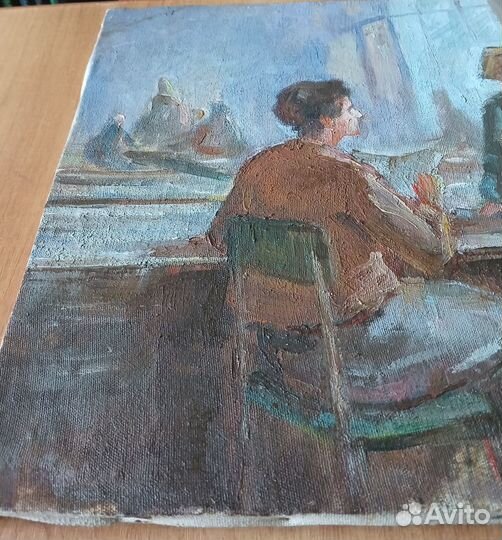 Картина женщина и девочка школа СССР холст масло