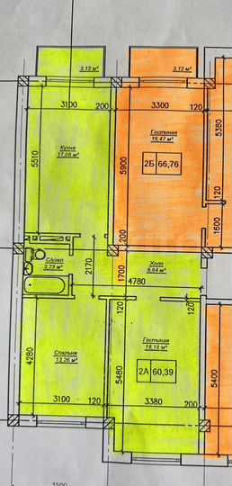 2-к. квартира, 60,4 м², 2/5 эт.