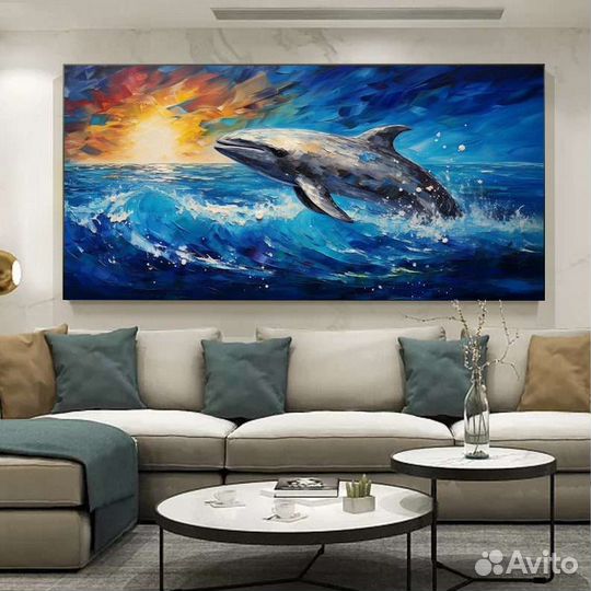 Текстурная картина маслом Танец дельфина 3D