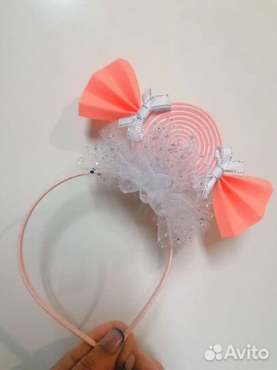 Ободок снежинка конфетка ушки