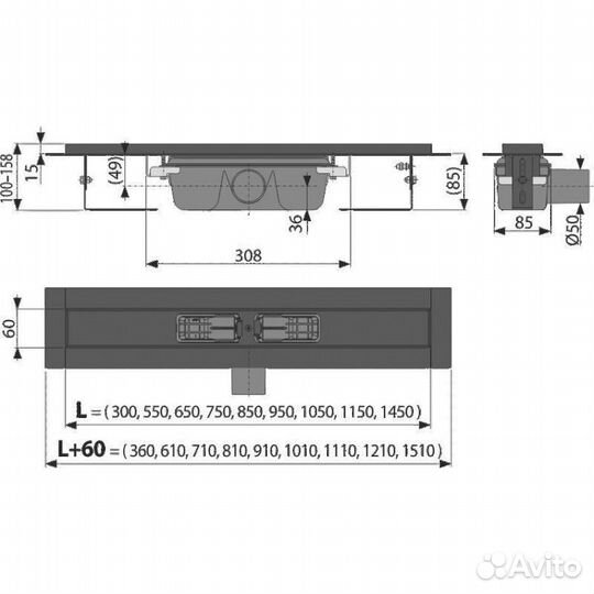 Душевой лоток Alcadrain черный-мат (APZ1black-1150