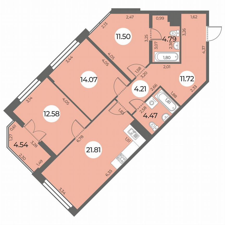 3-к. квартира, 87 м², 10/24 эт.