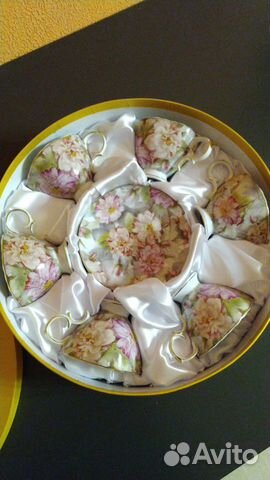 Чайный сервиз кружки блюдца в коробке