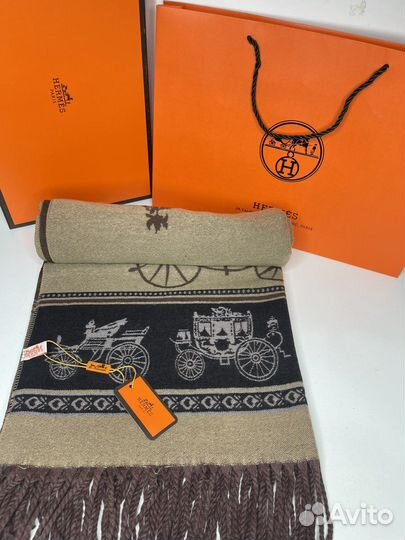 Двусторонний шарф Hermes коричневый
