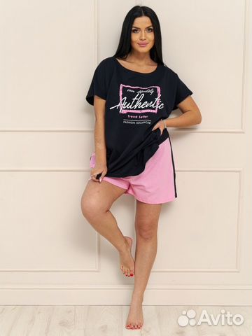 Костюм женский сине-розовый, с шортами, большого р